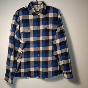 Jachs Blue Cream Plaid Long Sleeves Heavyweight Flannel Shirt Size XXL
